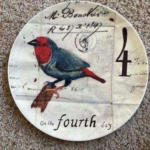 Williams Sonoma 12 Days of Christmas dessert/salad plate. The Fourth day.